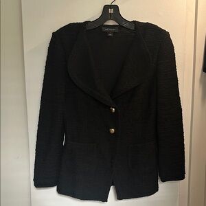 St. John Black Blazer with Notched Lapels and Tailored Fit